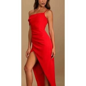 Lulu's Striking Red Asymmetrical Midi Dress